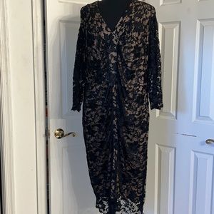 Anna Scholz new with tags black lace dress with ruching & nude lining sz 20 NWT